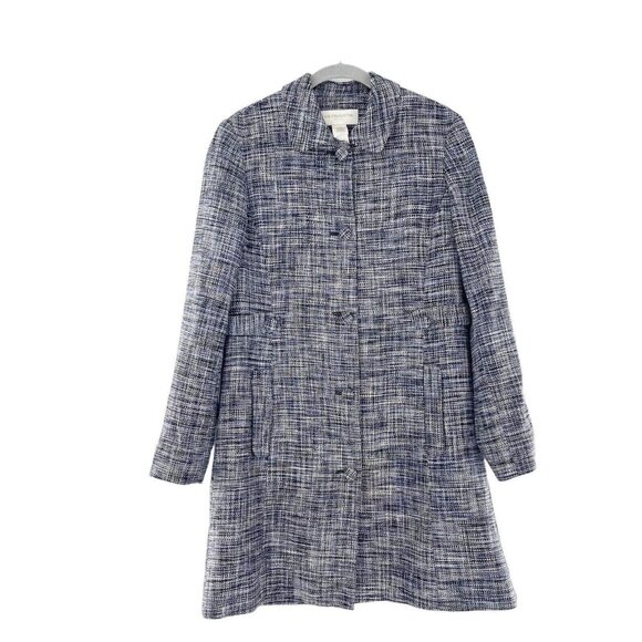 Liz Claiborne Jackets & Blazers - Liz Claiborne Petite 10P Navy Tweed Pea Coat 100% Silk Shell Button Front Jacket
